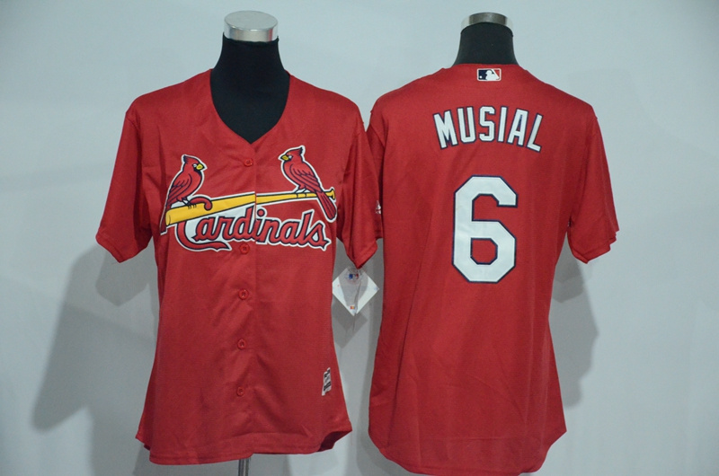 Womens 2017 MLB St. Louis Cardinals #6 Musial Red Jerseys->women mlb jersey->Women Jersey